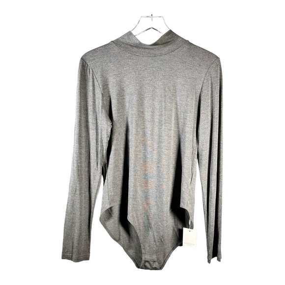 MangoPop Turtle Neck Long Sleeve Bodysuit Top Heather Grey Size XL - Picture 3 of 11